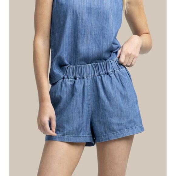 Southern Tide Mary Ellen Denim Shorts Size Medium Elastic Waist Chambray - Picture 1 of 10